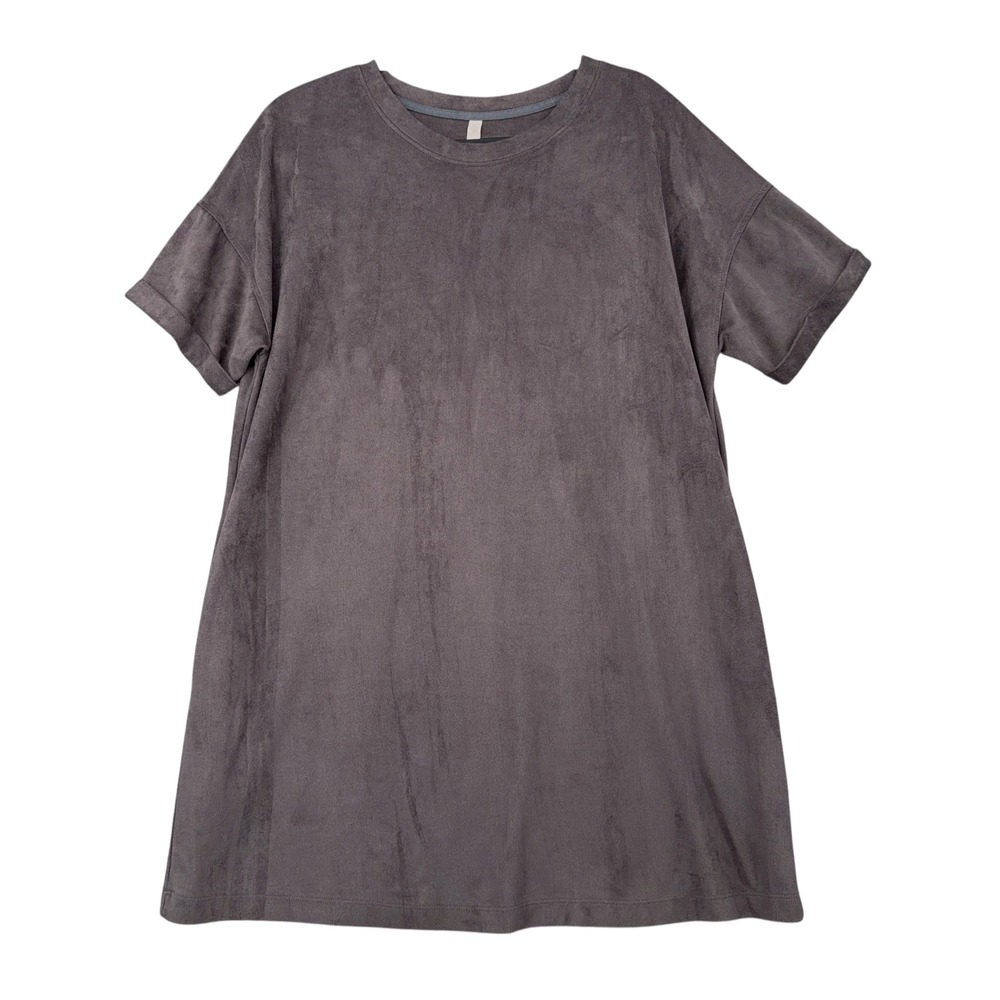 Wishlist Womens Faux Suede Short Sleeve T-Shirtโ Dress Taupe Brown Gray Large